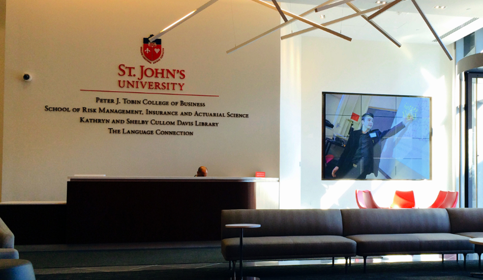 St. Johns university business school video wall