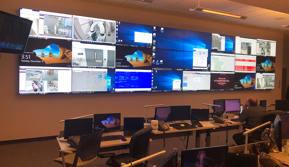 Video walls used in a control room at State of Michigan.