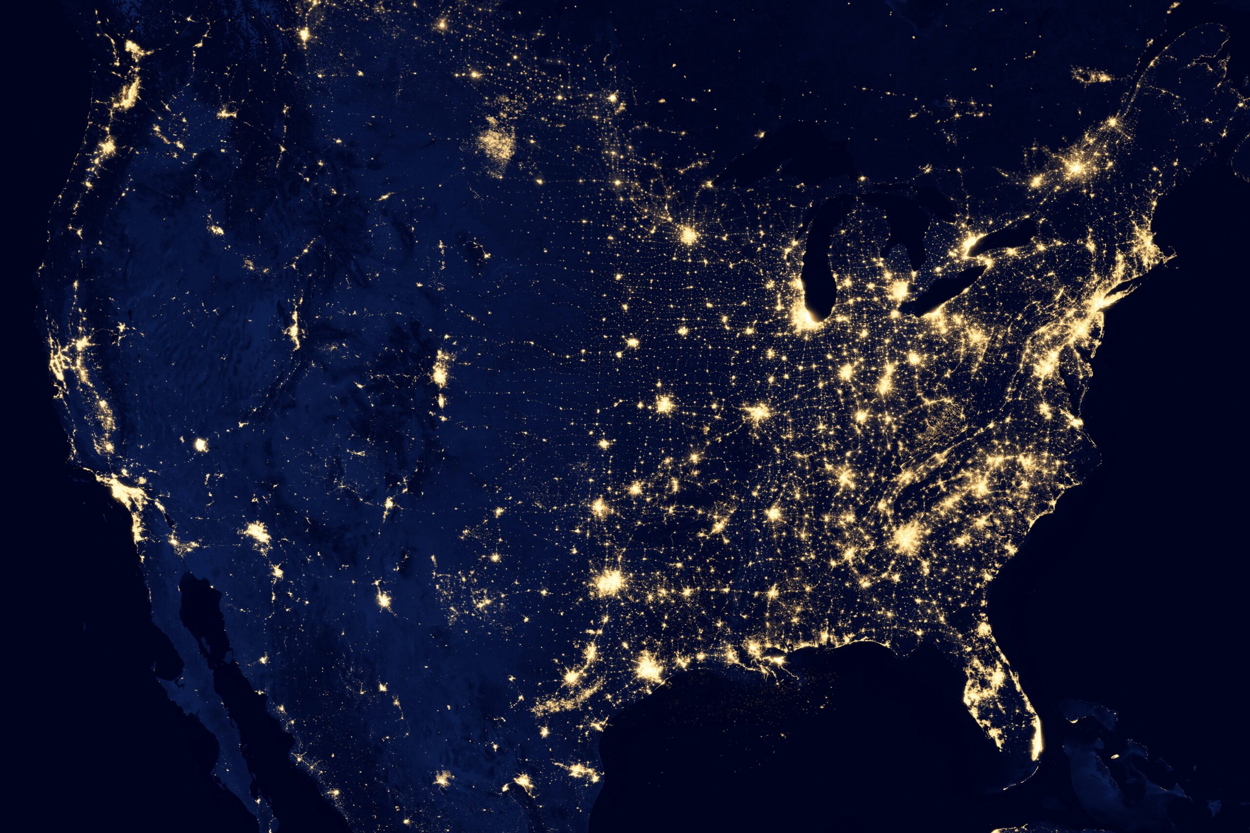 Map of the united states lit up