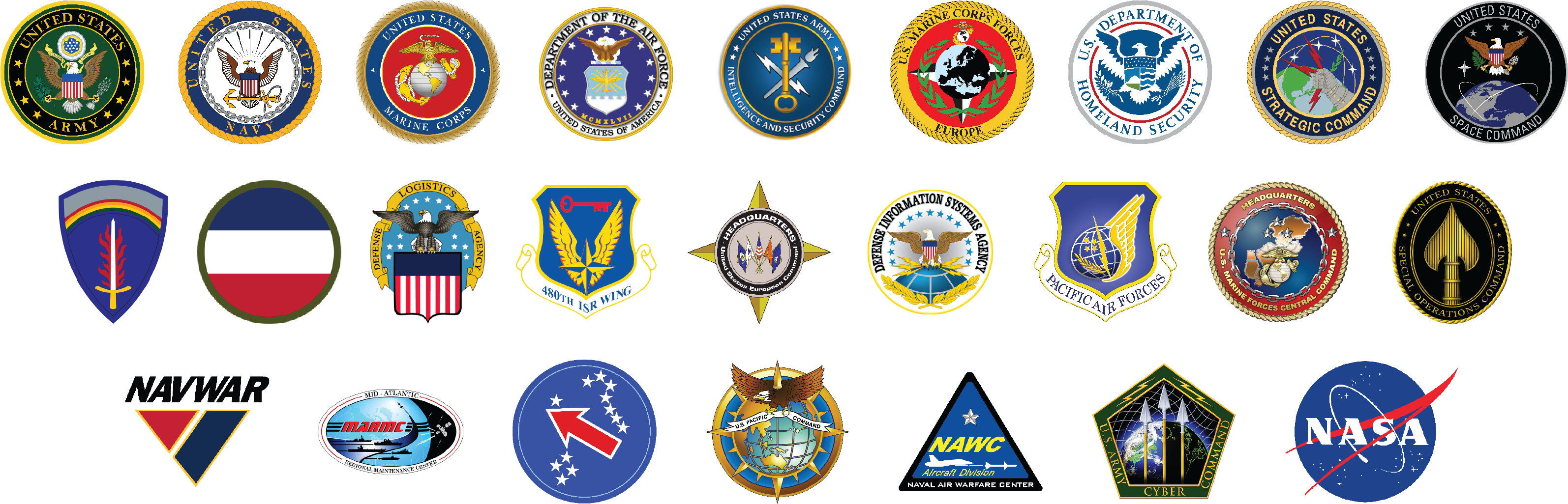 Military and federal end-users emblems and logos