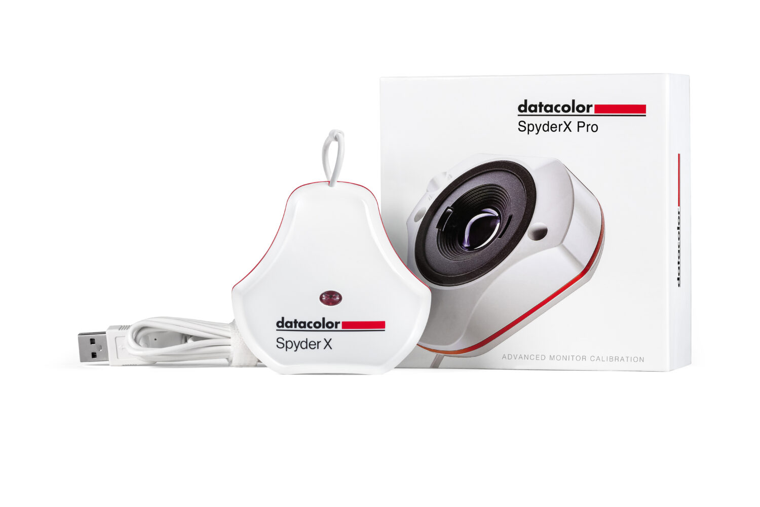 SpyderX Pro Datacolor hardware with the item and the box right next to it