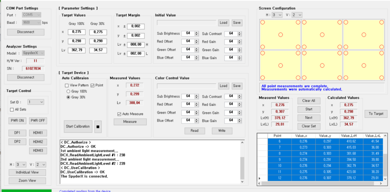 GPo displays color calibration software, Auto cali.
