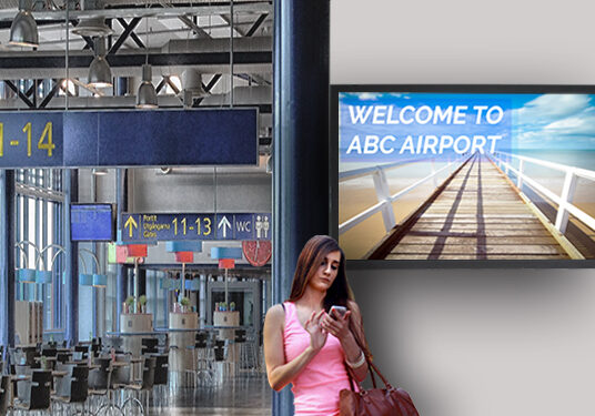 Ultra high bright display at an airport with lots of light.